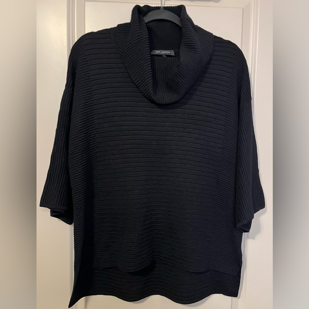 St. John Black Cowl Neck Ribbed Knit Sweater Size 8